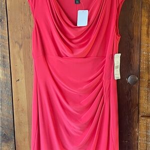 Ralph Lauren Sleeveless Draped Midi Dress in Coral Red